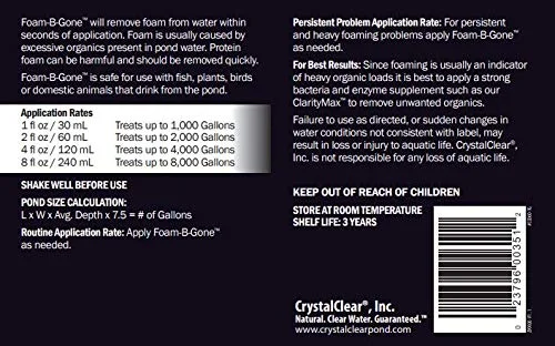 CrystalClear Foam-B-Gone Pond Foam Remover - 1 Gallon Treats Up to 128,000 Gallons