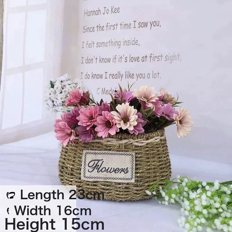 Flower Basket Straw Rattan Basket Flower Arrangement Wall Flower Pots Green Plants Succulent Pots Rustic Rattan Flower Basket