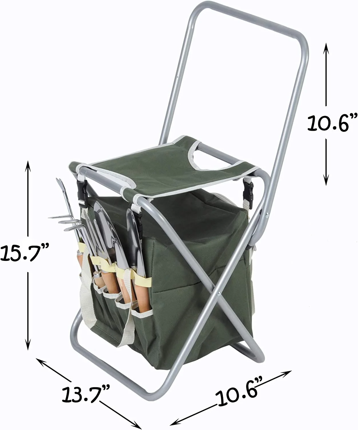 10 Piece Garden Tools Set with Garden Kneeler Seat Heavy Duty Gardening Tools Ergonomic Wooden Handle Sturdy Stool with Detachable Tool Kit