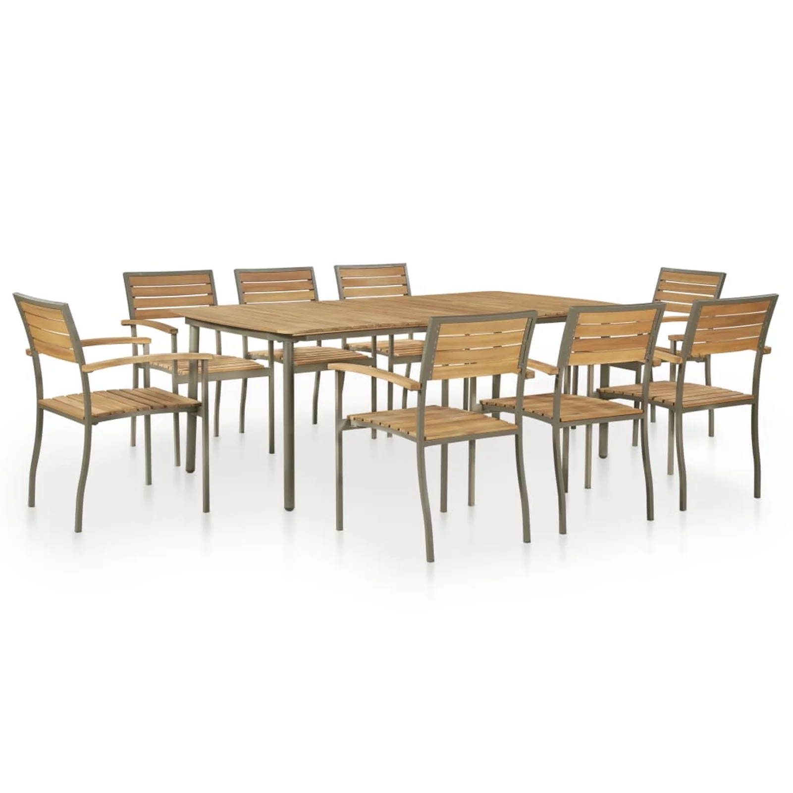 Andoer 9 Piece Patio Dining Set Solid Acacia Wood and Steel