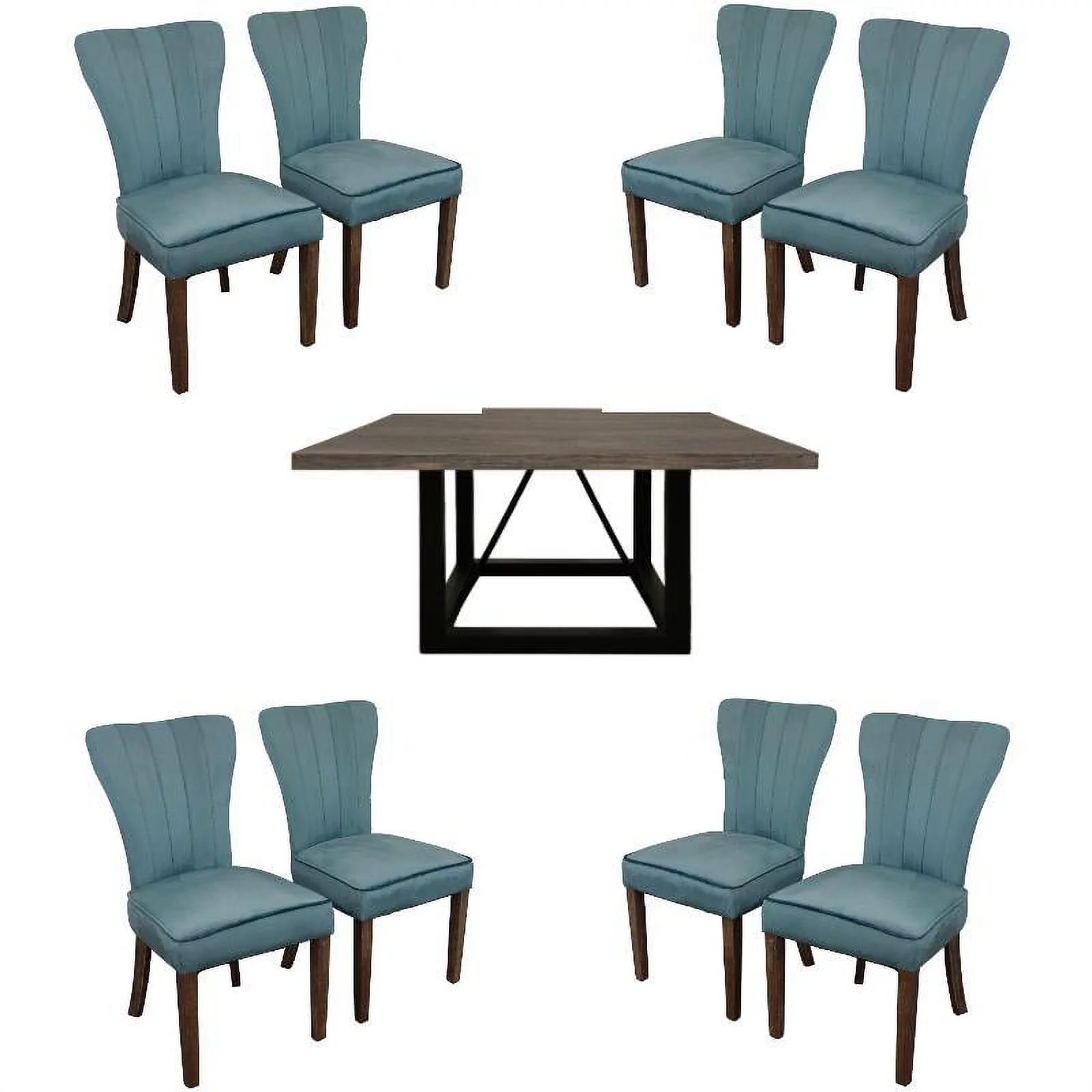 Home Square 9-Piece Set with Square Dining Table & 8 Side Chairs in Teal Blue