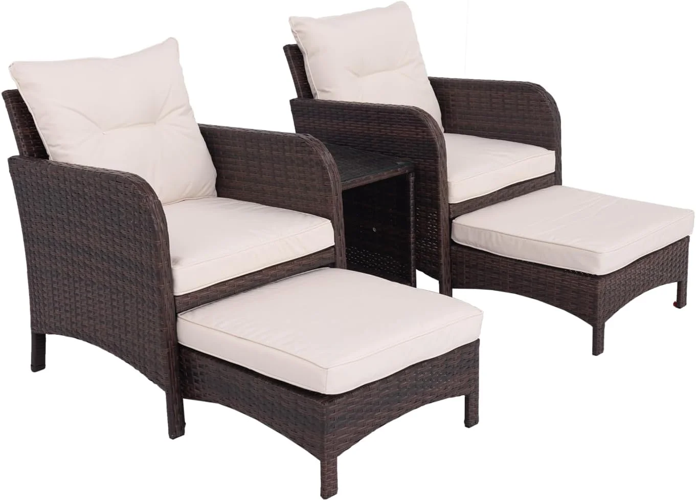 Dina 5 Piece Balcony Furniture Patio Set with Ottoman PE Rattan Wicker Furniture Set with Table Conversation Outdoor Lawn Chairs with Footrest for Lawn Garden Porch (Orange)