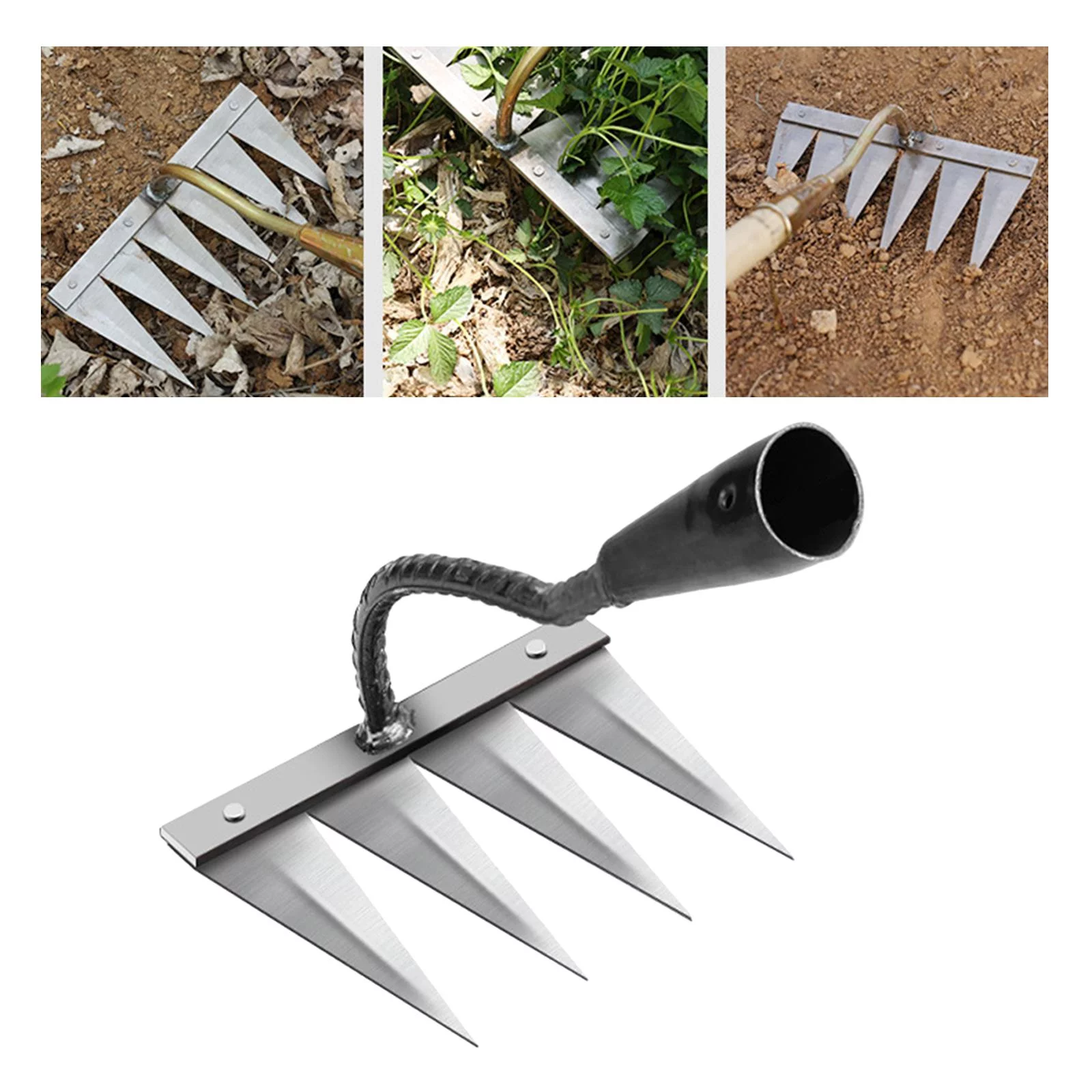 Multi sizes Hollow Hoe for Weeding Gardening,Hand Held Hardened Hollow Weeding Hoe,Garden Weeding Tools for Weeding,Loosening,Landscaping , 4 Tooth Steel