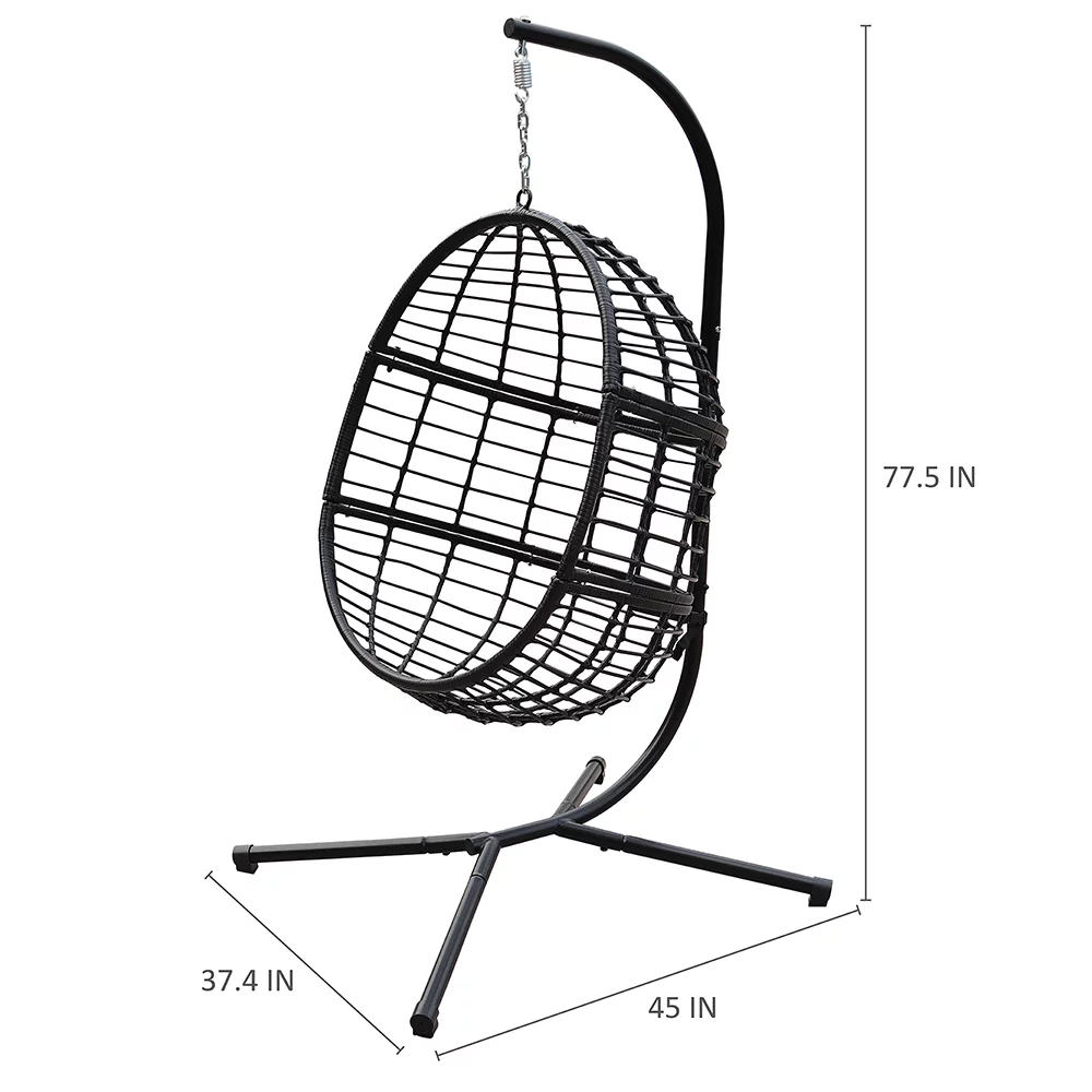 Abble Wicker Rattan Hanging Chair with Cushion and Stand - Black/Red