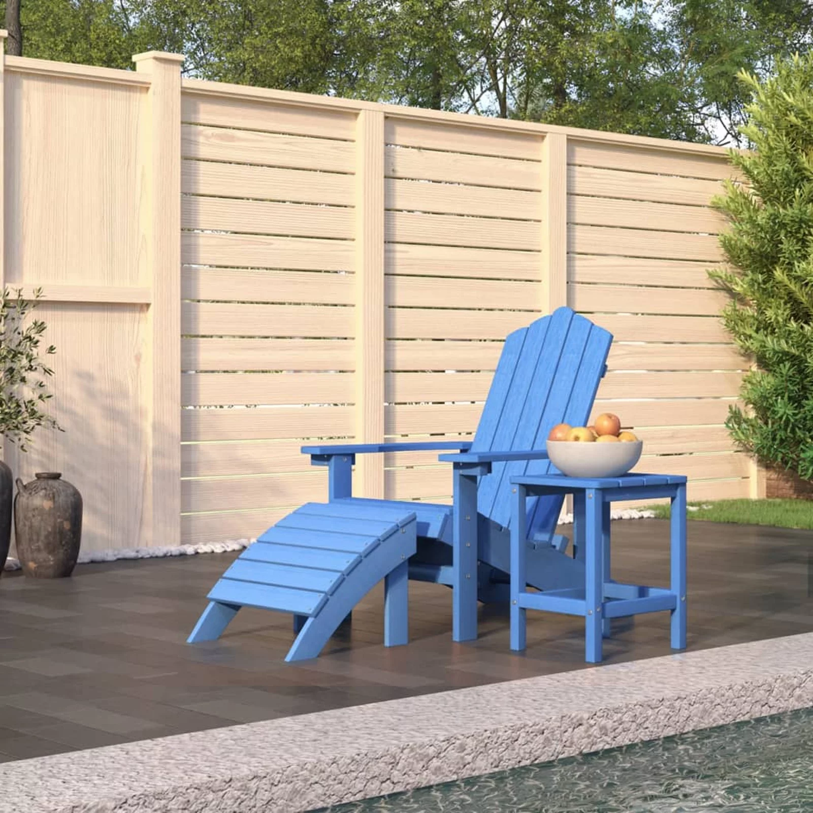 OWSOO Patio Adirondack Chair with Footstool & Table HDPE Aqua Blue