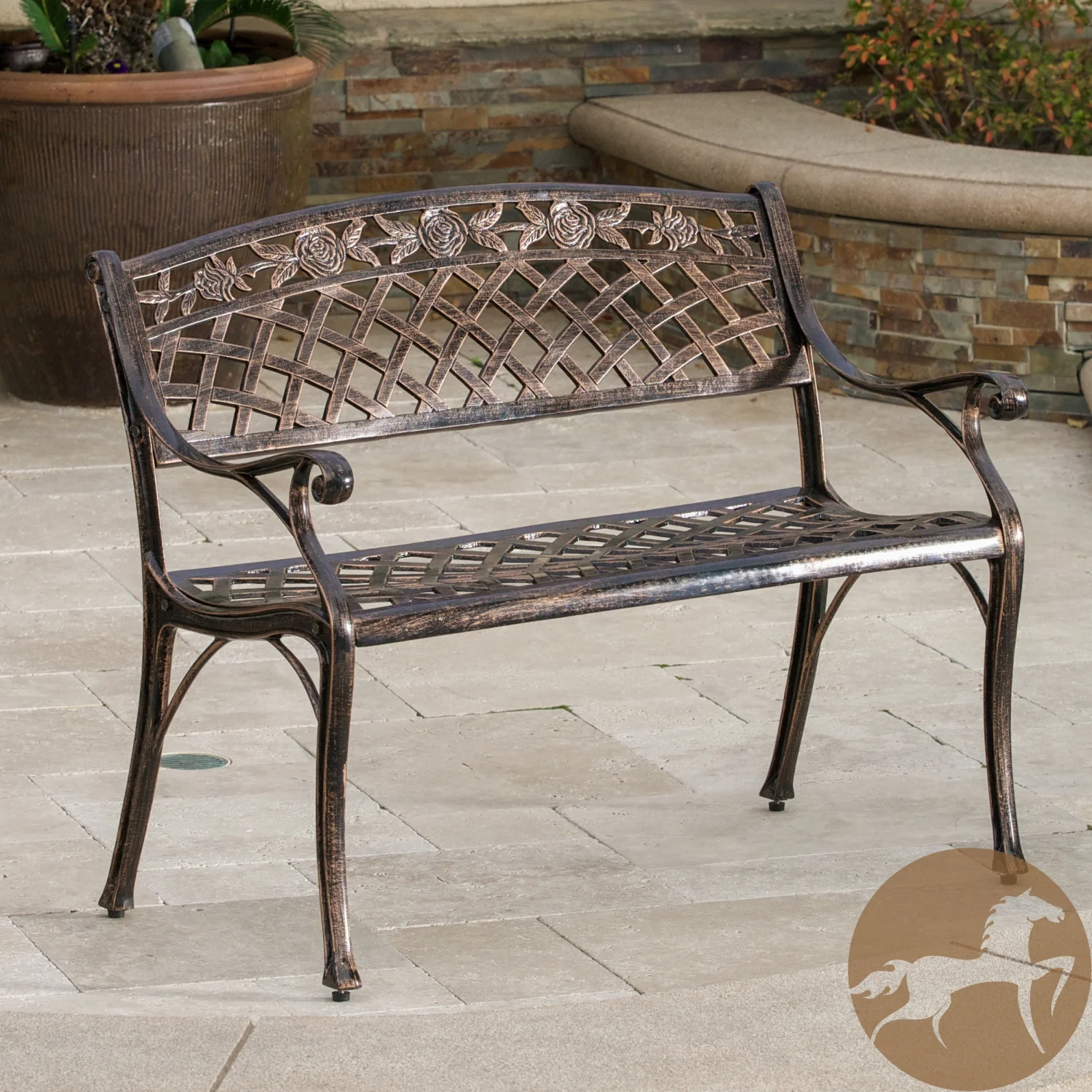 Rustic Tahoe Cast Iron Outdoor Garden Bench with Ornate Design and Weather-Resistant Finish - Stylish and Durable Seating for Your Patio or Yard