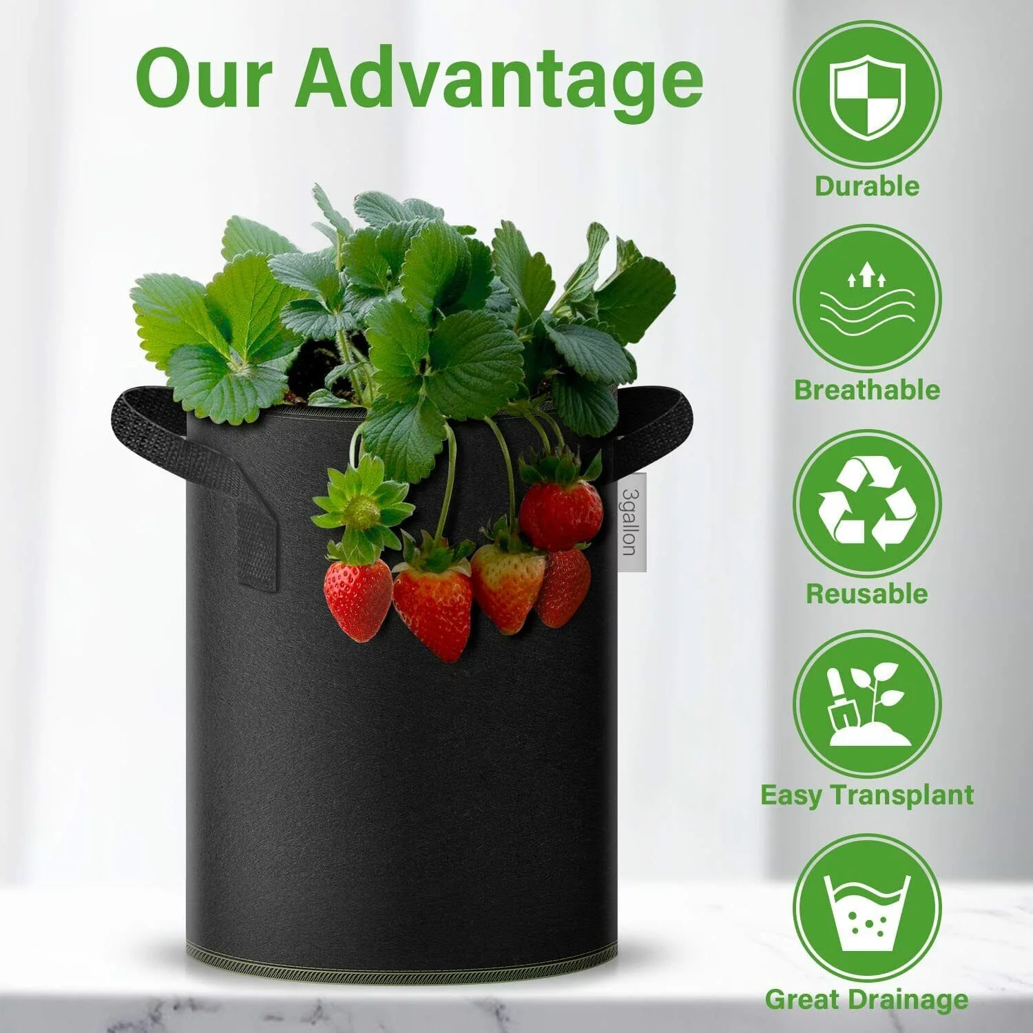 iPower 5-Pack, Grow Bags, Thickened Nonwoven Fabric, Pots Container, 3 Gallon