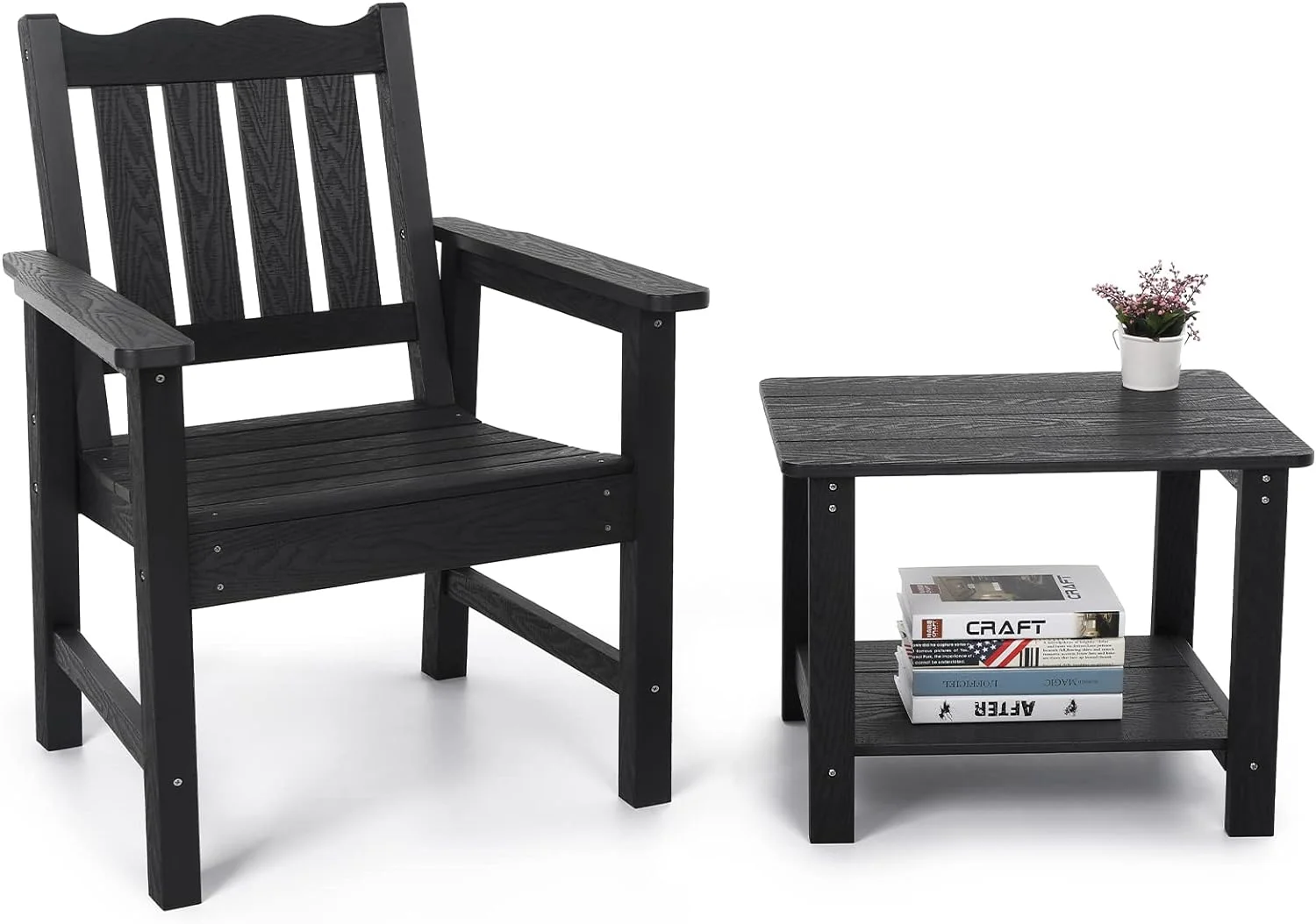 3 Piece Patio Dining Sets, All-Weather Patio Chairs with Curved Backrest, Include 2 Garden Chairs and 1 Side Table, White