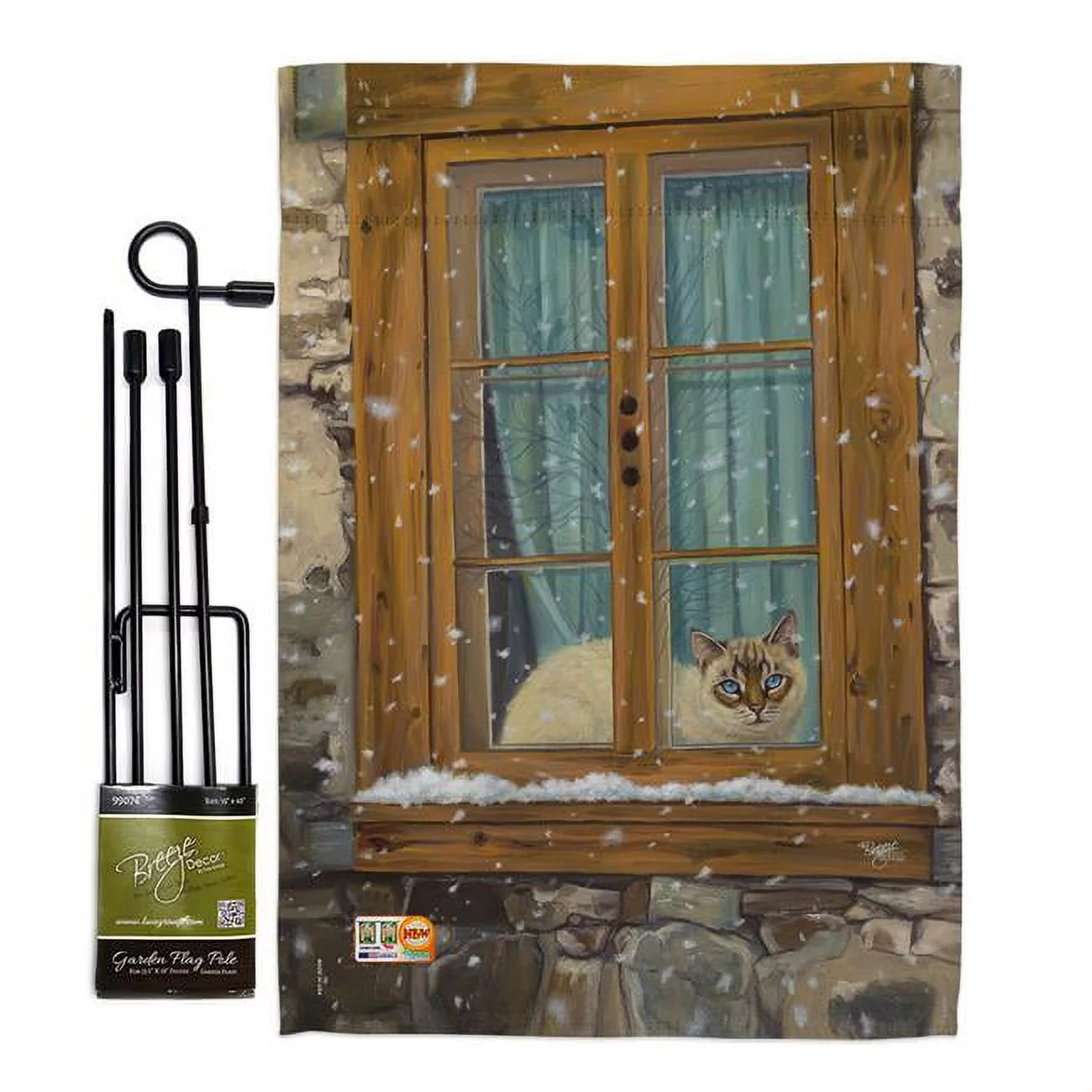 BD-PT-GS-110058-IP-BO-D-US12-AL 13 x 18.5 in. Staying Warm Nature Pets Vertical Double Sided Mini Garden Flag Set with Banner Pole