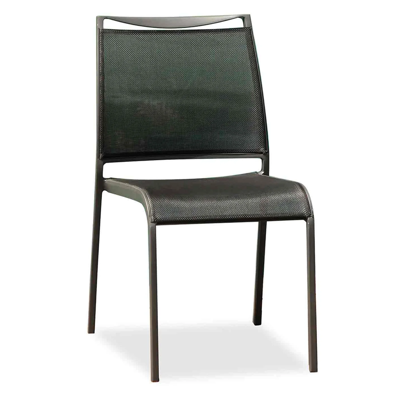 Aloha Indoor/Outdoor Stackable Dining Chair, Grey Aluminium Frame AUG-PT9970, Seat and Back in Black Textilene AUG-30622182