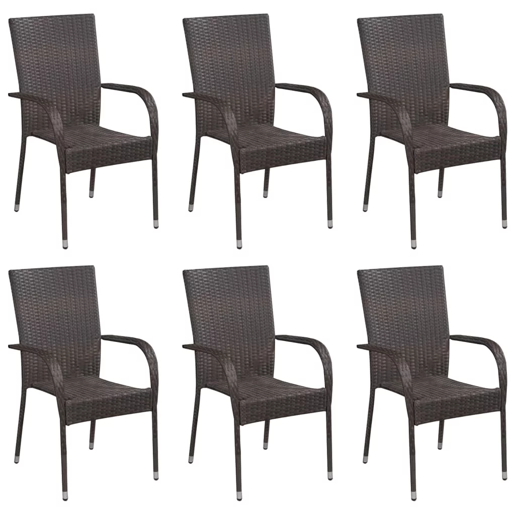 Anself 7 Piece Patio Dining Set Brown Poly Rattan