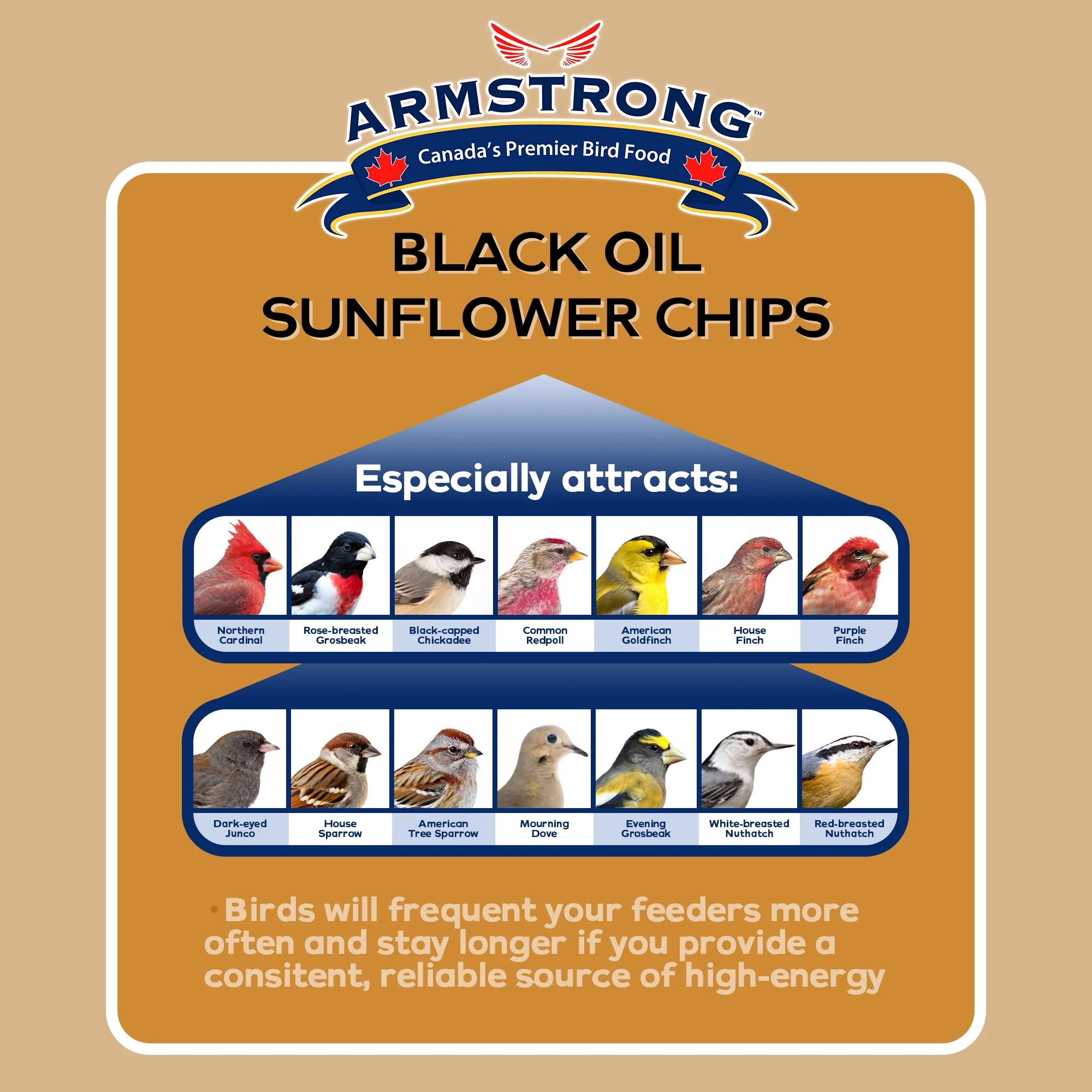 Armstrong Wild Bird Food Black Oil Sunflower Chips Bird Seed Blend, 13lbs