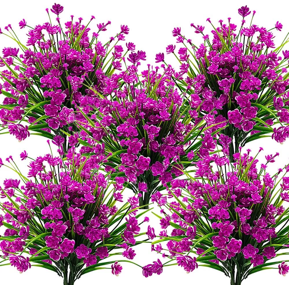 GRNSHTS 20 Bundles Artificial Flowers Outdoor UV Resistant Fake Plants Indoor Outside Hanging Planter Home Garden Decor (Purple)