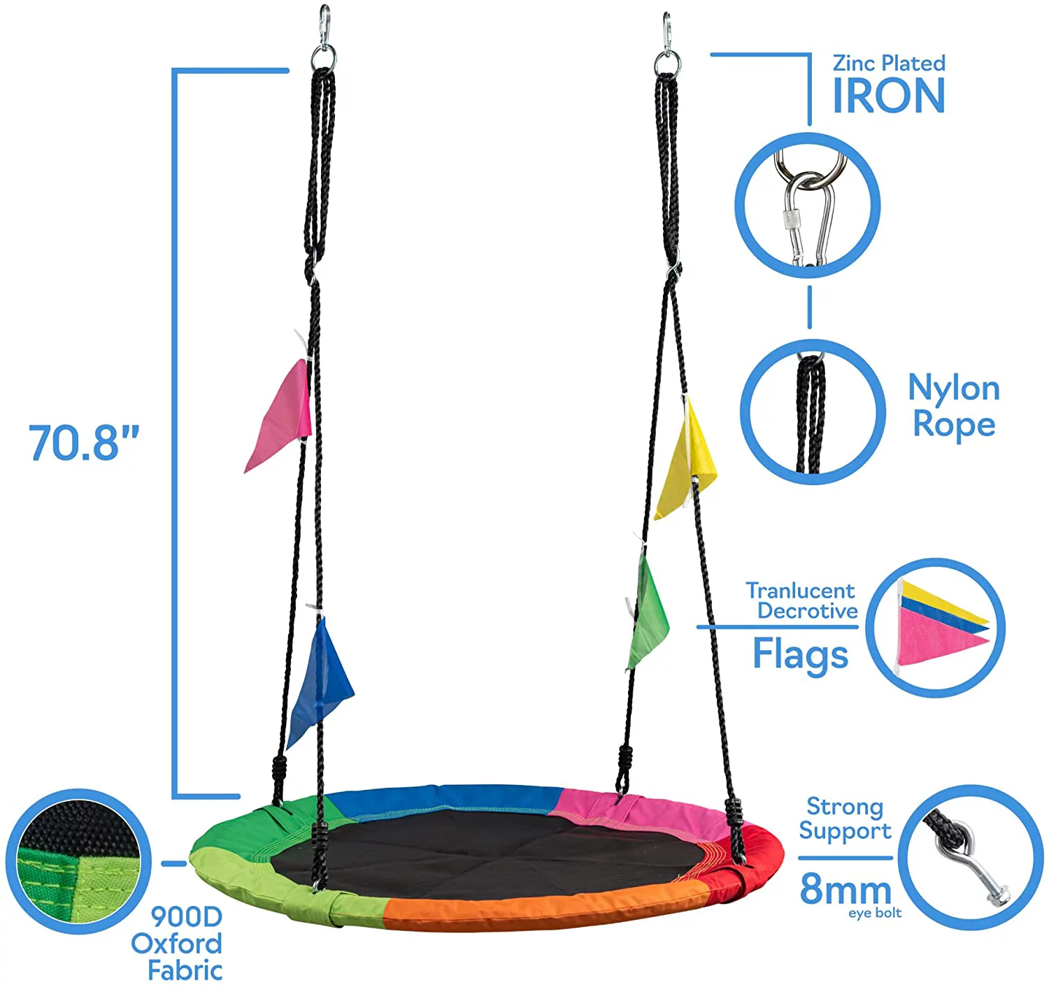 LIUJUNTree Swing – 40 Inch Saucer Swing for Kids Outdoor – Round Disc Swing with 900Lb Weight Capacity, 900D Oxford Waterproof Fabric Hanging Straps (Multicolor)