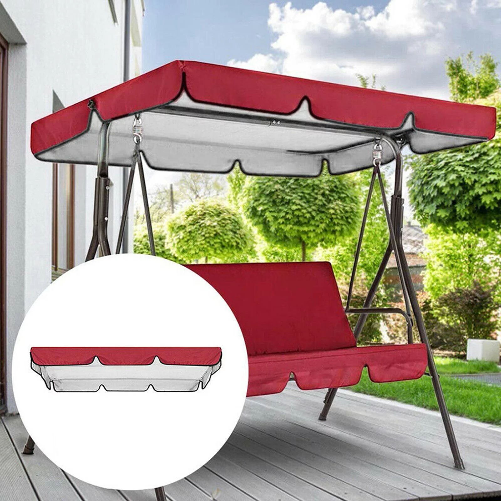 Patio Swing Chair Top , Durable Lightweight Waterproof Garden 3 Seat Red 195x125x15cm