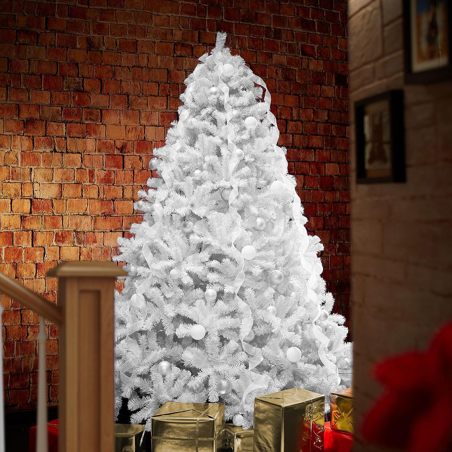 6FT White Spruce Artificial Holiday Christmas Tree With Sturdy Metal Stand