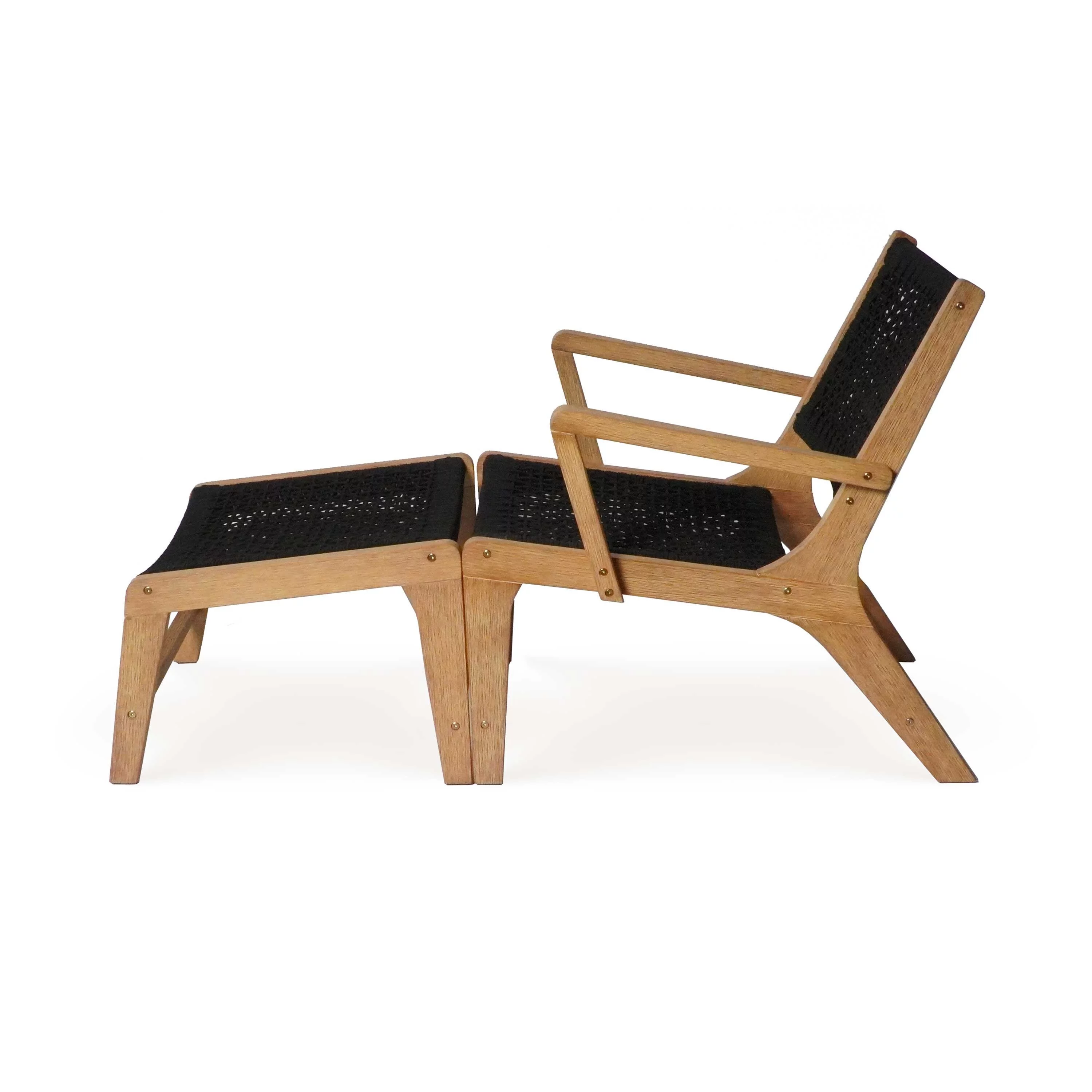 Lisbon Eucalyptus Wood Rope Patio Chair with Separated Ottoman