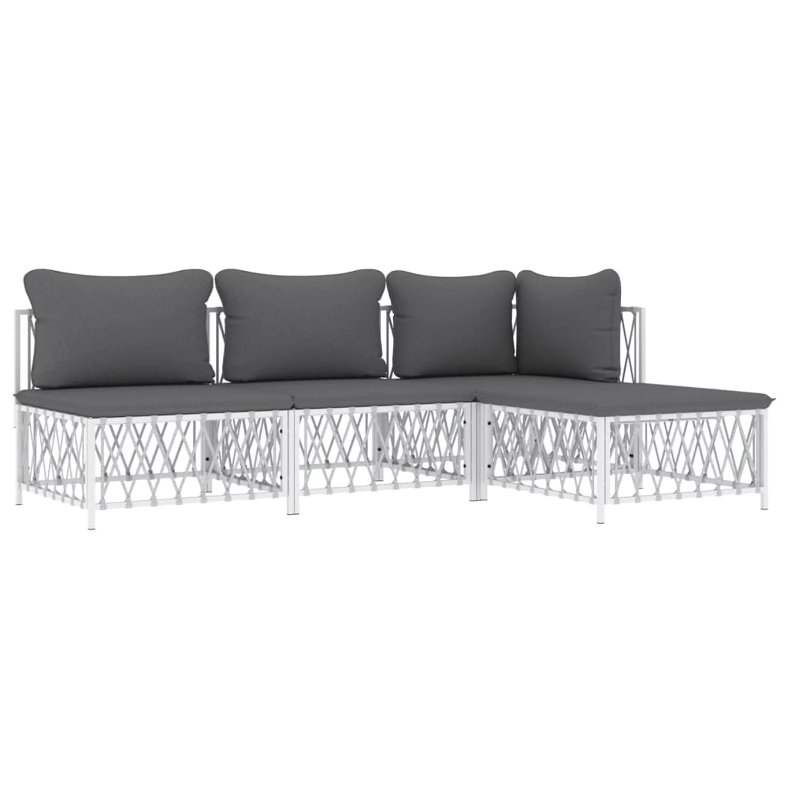 Dcenta 4 Piece Patio Set with Cushions White Steel
