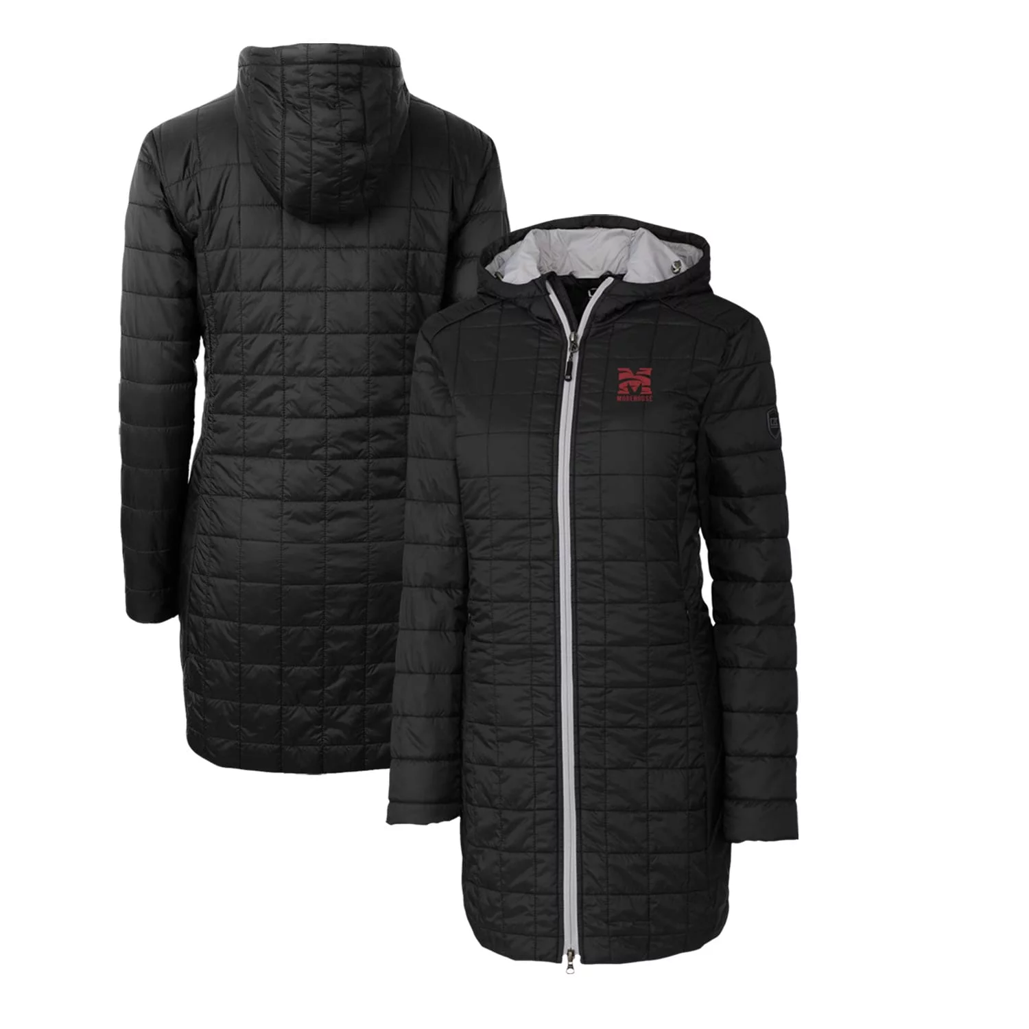 Women's Cutter & Buck Black Morehouse Maroon Tigers Rainier Primaloft Eco Hooded Long Coat