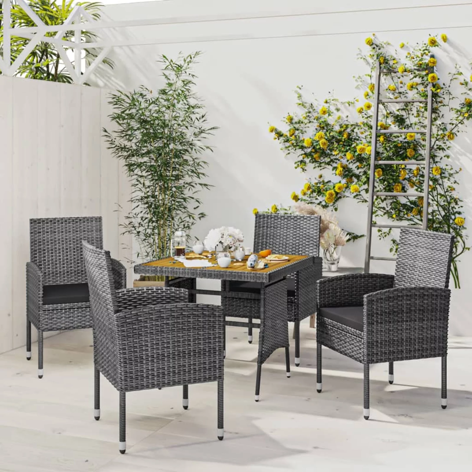 Aibecy 5 Piece Patio Dining Set Poly Rattan Gray
