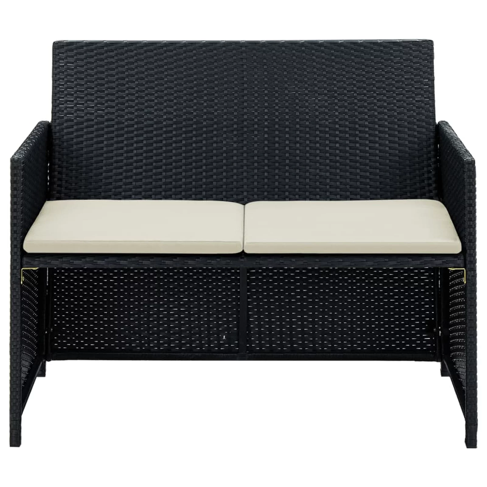 Carevas 2 Seater Patio Sofa with Cushions Black Poly Rattan