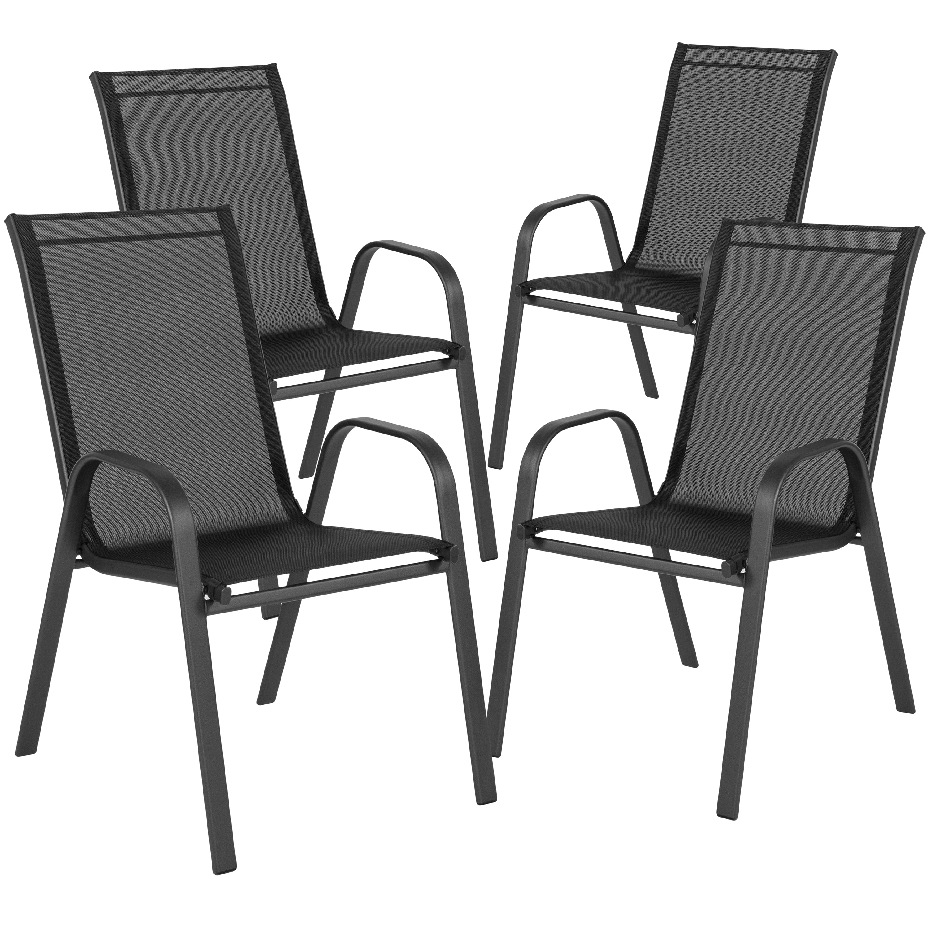 Flash Furniture Brazos Series 3-Piece Steel Glass Patio Table and Chair Set, Black