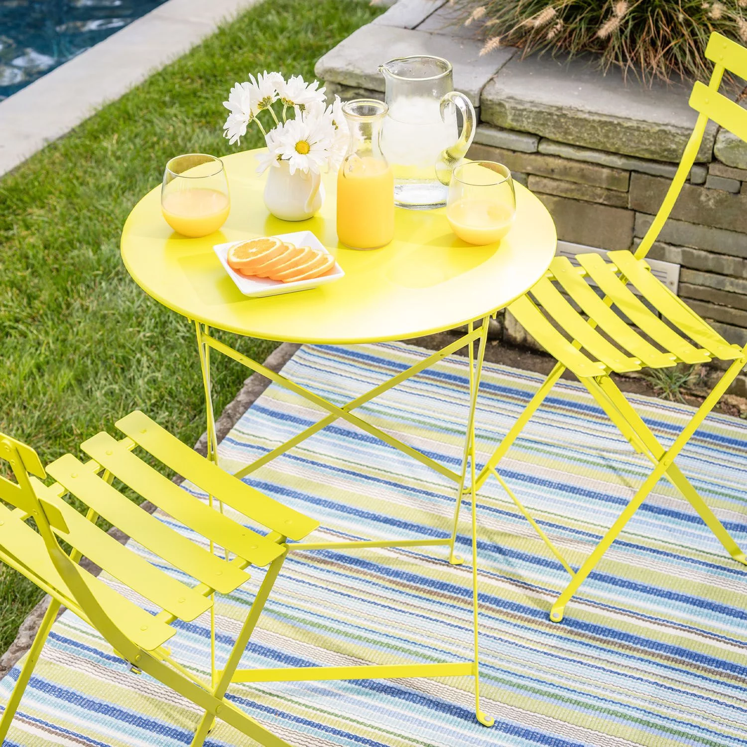 Fleur 3 Piece Long Lasting Terrace Furniture Set – A Lovely Tea Table with Two Relaxing Sitting Chairs - Yellow