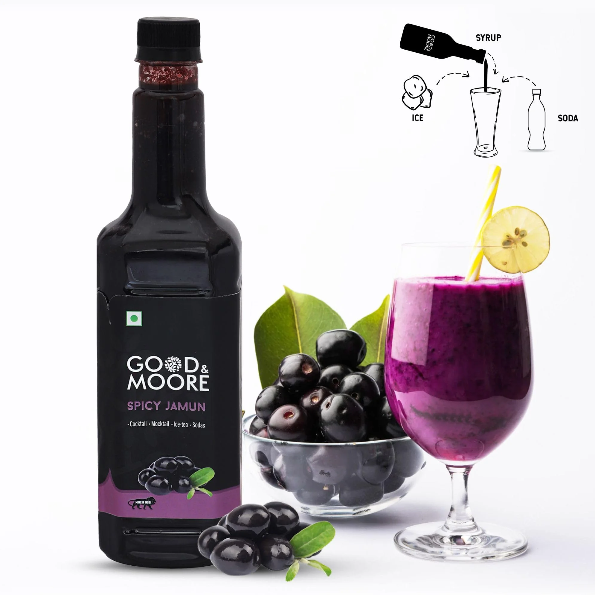 Good+Moore Spicy Jamun flavor syrup for refreshing coolers, cocktail and mocktails | Kala-Khatta mix for refreshing drinks | 750ml