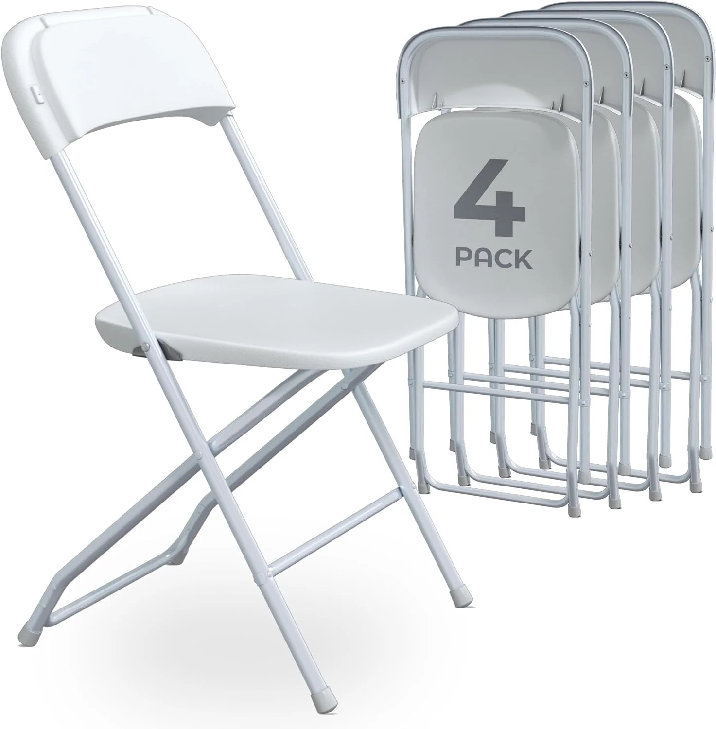 Chairs Heavy Duty White Set of 4 Folding Party Chairs Holds 700 lb Perfect Indoor or Outdoor Extra Strong Metal Frame Foldable and Stackable