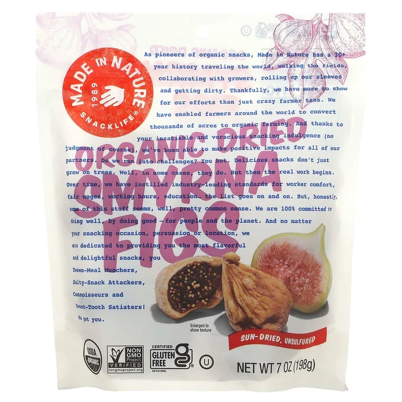 Made in Nature, Organic Dried Smyrna Figs, Soft & Sultry Supersnacks, 7 oz