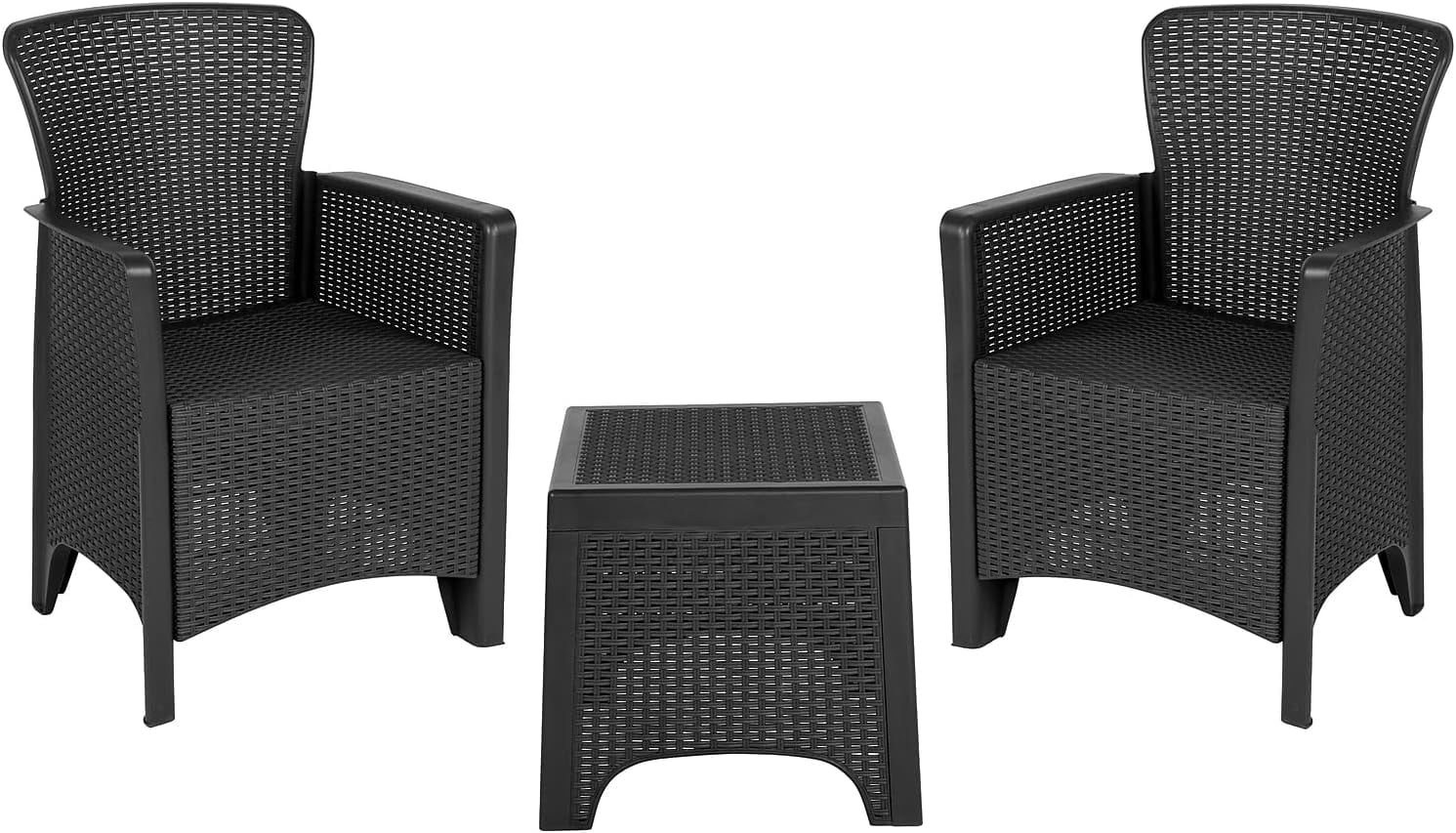 YANRUI Seneca Dark Gray Faux Rattan Plastic Chair Set with Matching Side Table