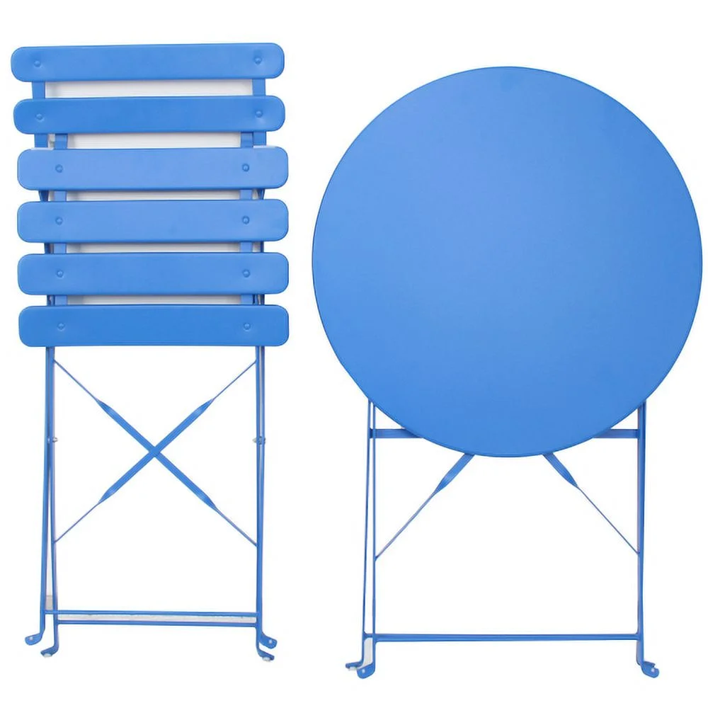 3 Pieces Patio Bistro Balcony Metail Chair Table Set-Blue