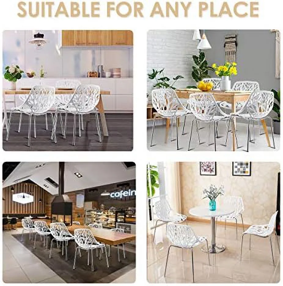 LNSETGC Set of 6 Modern Dining Chairs w/Plastic Feet Pads Stackable Chair Geometric Style  Dining Side Chairs (6 Packs  White)