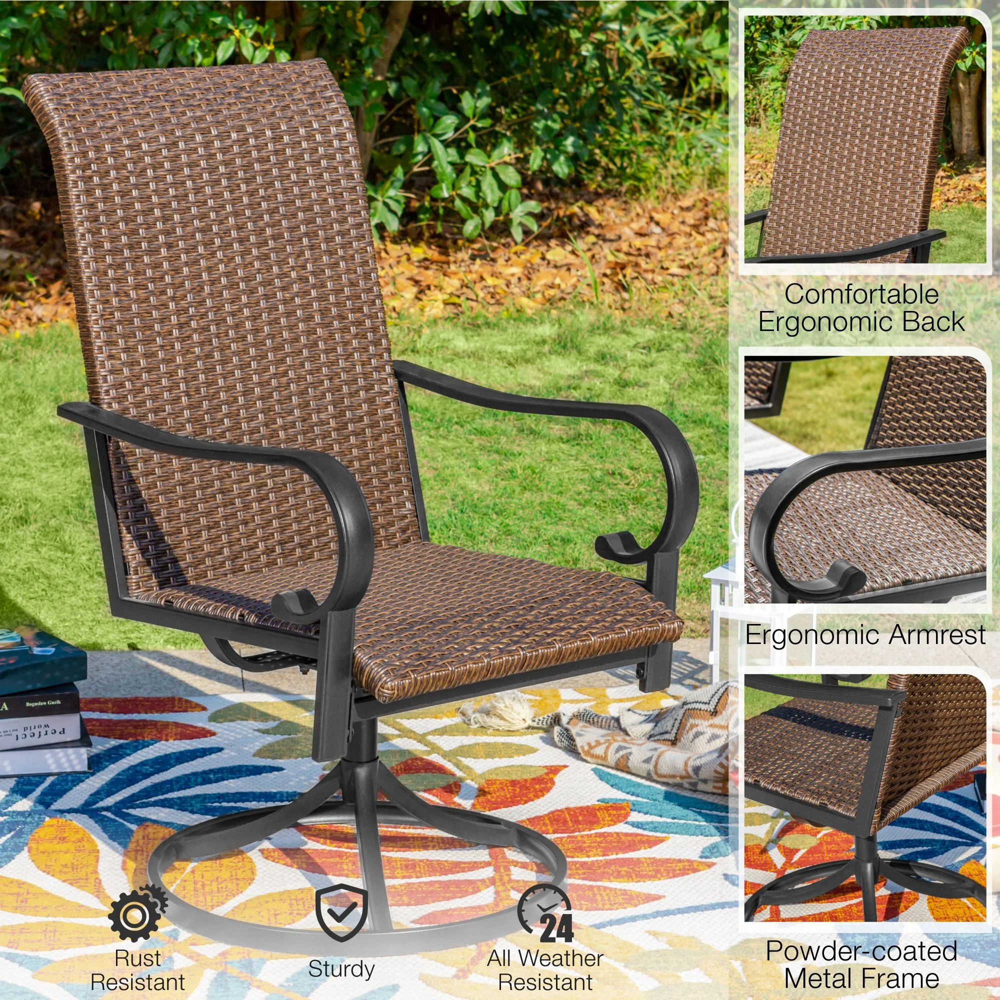 Sophia & William 7PCS Patio Dining Set Rattan Chairs and Table Set