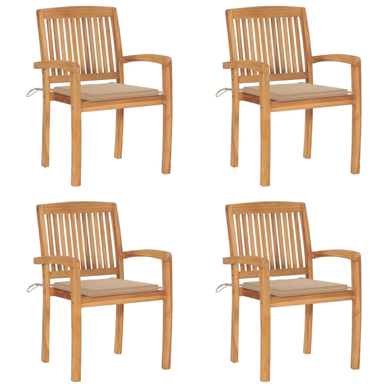 Stacking Patio Chairs with Cushions 4 pcs Solid Teak Wood