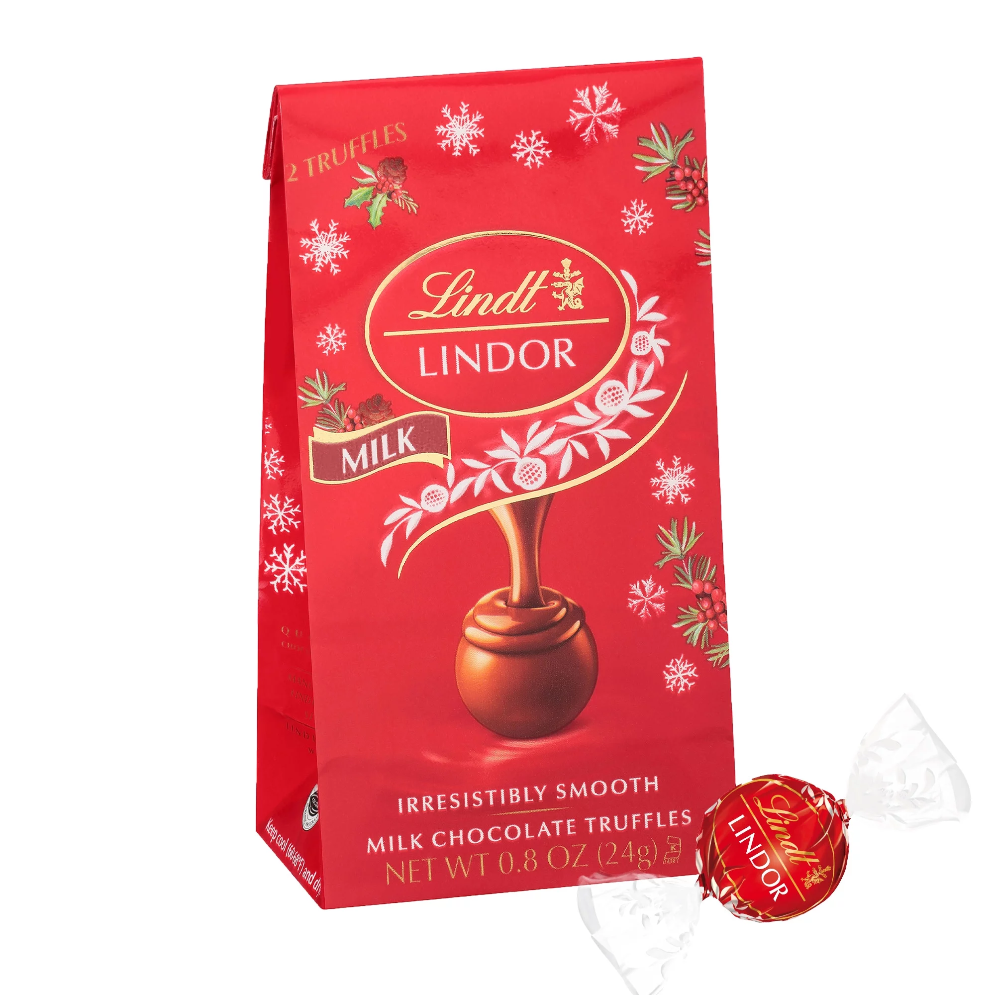 Lindt LINDOR Holiday Mini Milk Chocolate Candy Truffles, 0.8 oz. Bag