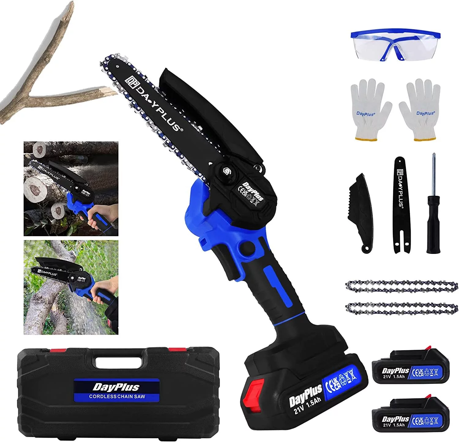Dayplus Brushless Mini One-Hand Saw Woodworking Electric Chain Saw Wood Cutter 6 INCH