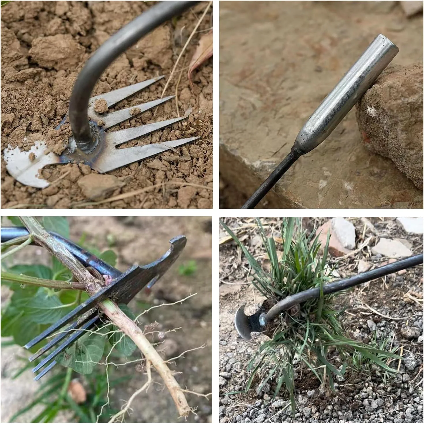 GeSHOP New Weeding Artifact Uprooting Weeding Tool, Hand Weeder Tool Manganese Steel Forged Weed Puller, 4 Teeth Dual Purpose Weeder for Garden Yard Farm Weed Removal (B-20'' Iron Handle)