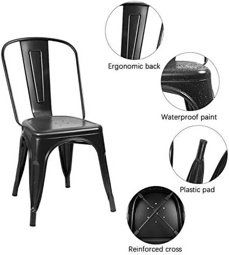 AYFDEGT Metal Dining Chairs Stackable Kitchen Dining Chairs Metal Chairs Bistro Cafe Side Chairs Height Restaurant Chairs Tolix Side  Chairs  Set of 4 (Grey)