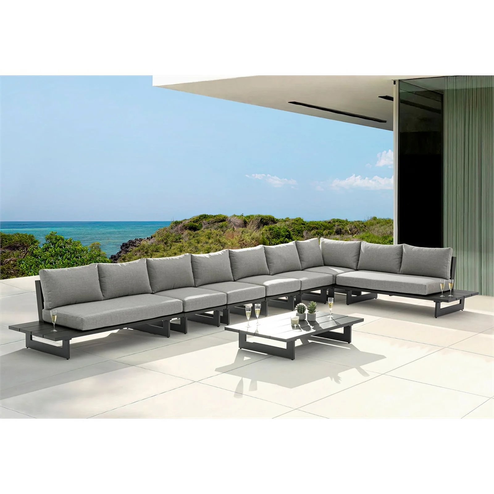 Meridian Furniture Maldives Grey Water Resisting Outdoor Modular Sectional