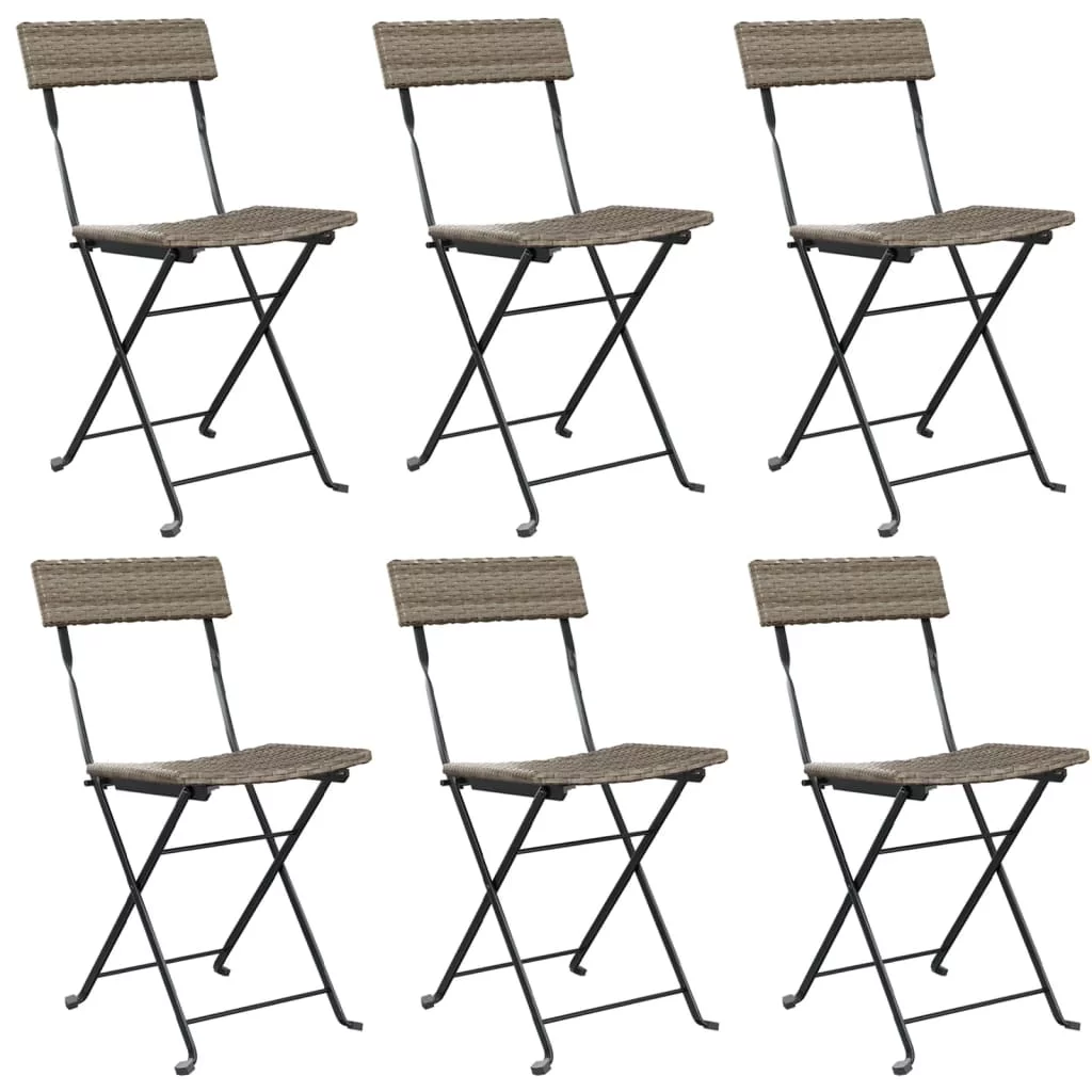 Dcenta Folding Bistro Chairs 6 pcs Gray Poly Rattan and Steel