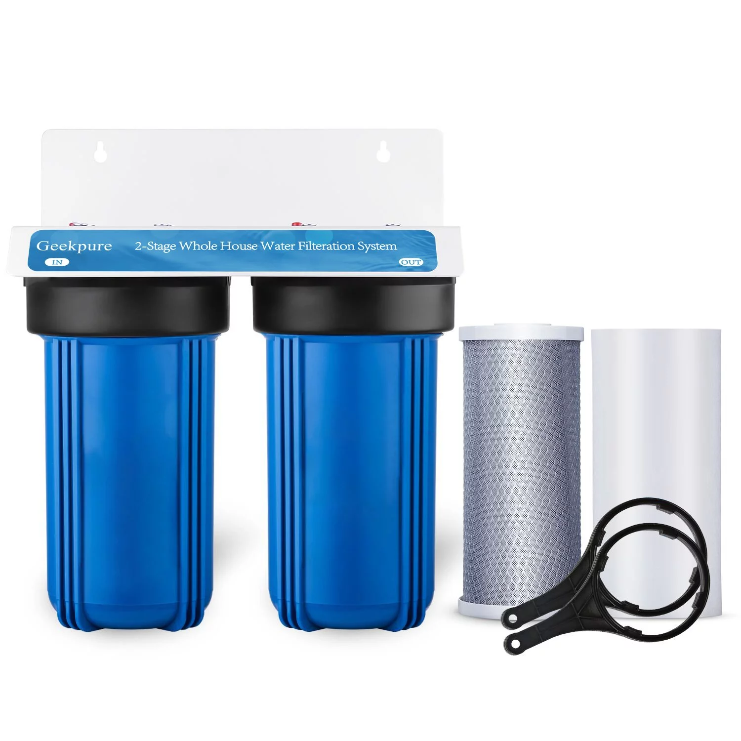 Geekpure 2 Stage Whole House Water Filter System with 10-Inch Blue Housing-1