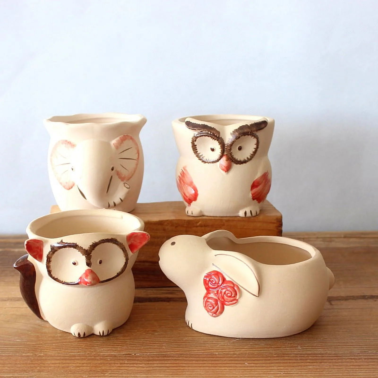 Plain Ceramic Succulent Planter - Animal Shaped Small Flower Pot for Desktop Planting