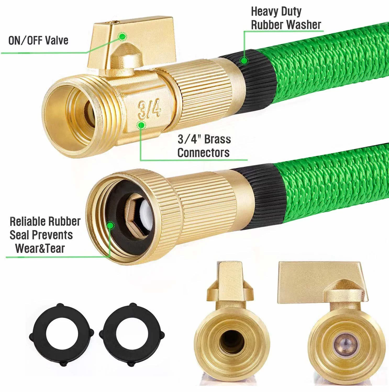 Kalgaden Expandable Garden Hose 150 feet Water Hose with 8 Function Spray Nozzle, 3750D & 4-Layers Latex Flexible Expandable Hose, No-Kink Lightweight Leakproof Hose for Garden Watering Car Wash