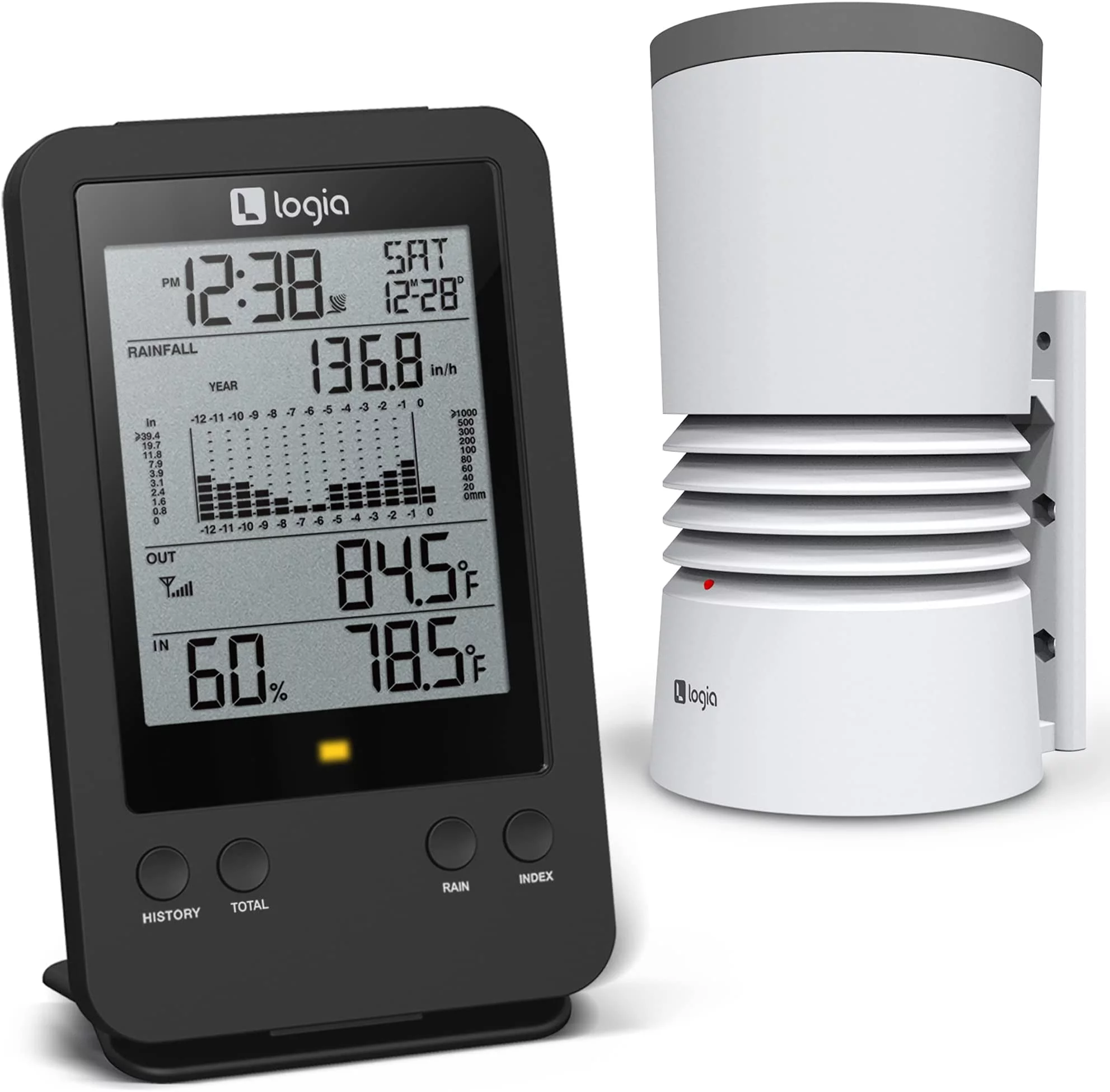 Logia 3-in-1 Rain Gauge Weather Station with Temperature & Humidity Alarms and Alerts