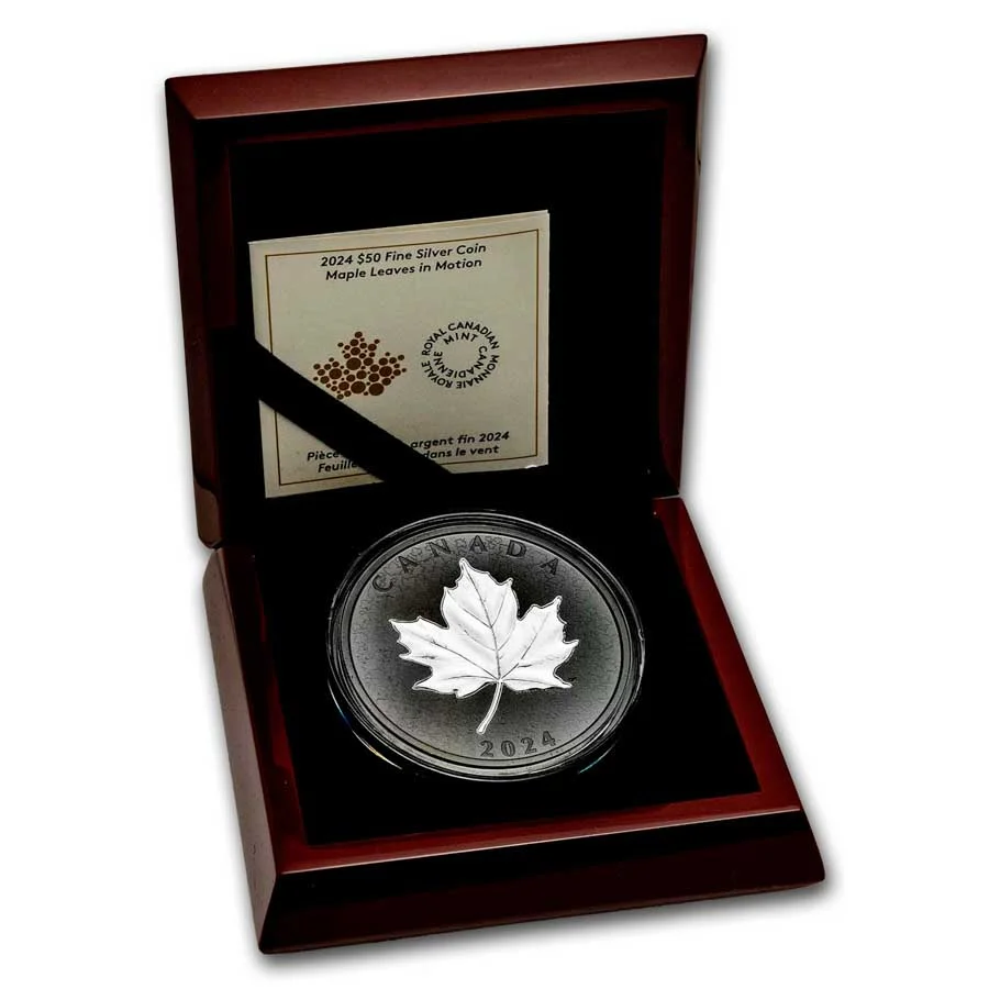 2024 Canada 5 oz Silver Maple Leaves in Motion Rhodium Plated
