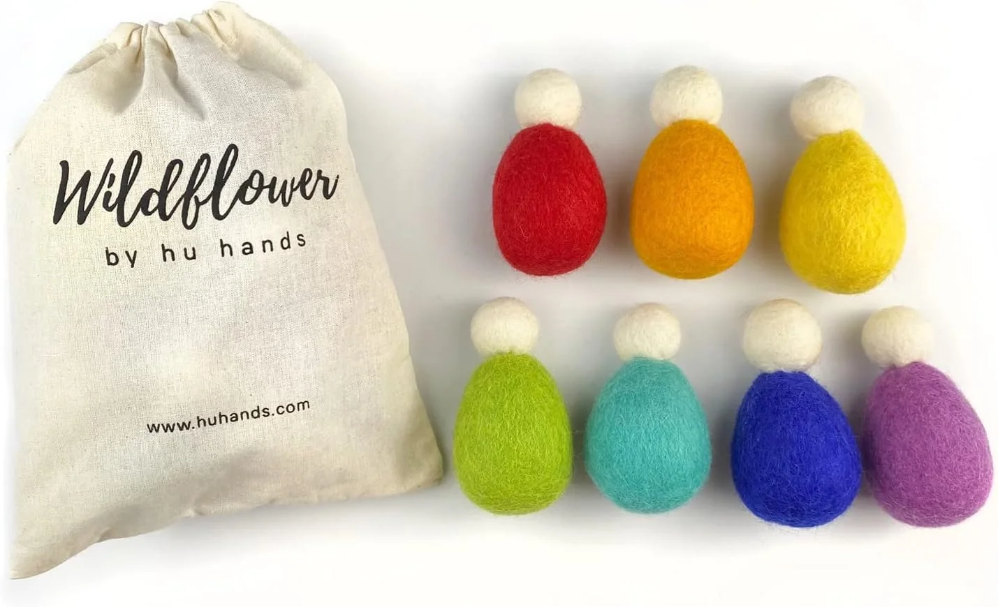 Rainbow Wool Peg Dolls | ROYGBIV Colors for Kids Learning, Sorting, Counting, Teaching, Pretend Play and Decor | Set of 7 | Muslin Bag
