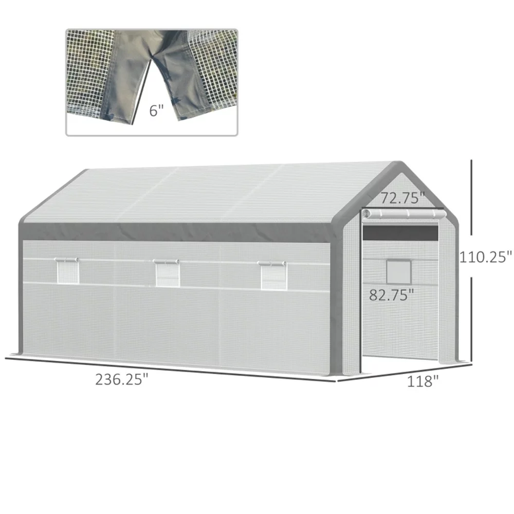 20' x 10' x 9' Walk-in Greenhouse with Roll Up Door, 6 Closeable Windows, Easy Assembly - Ideal for Garden Enthusiasts