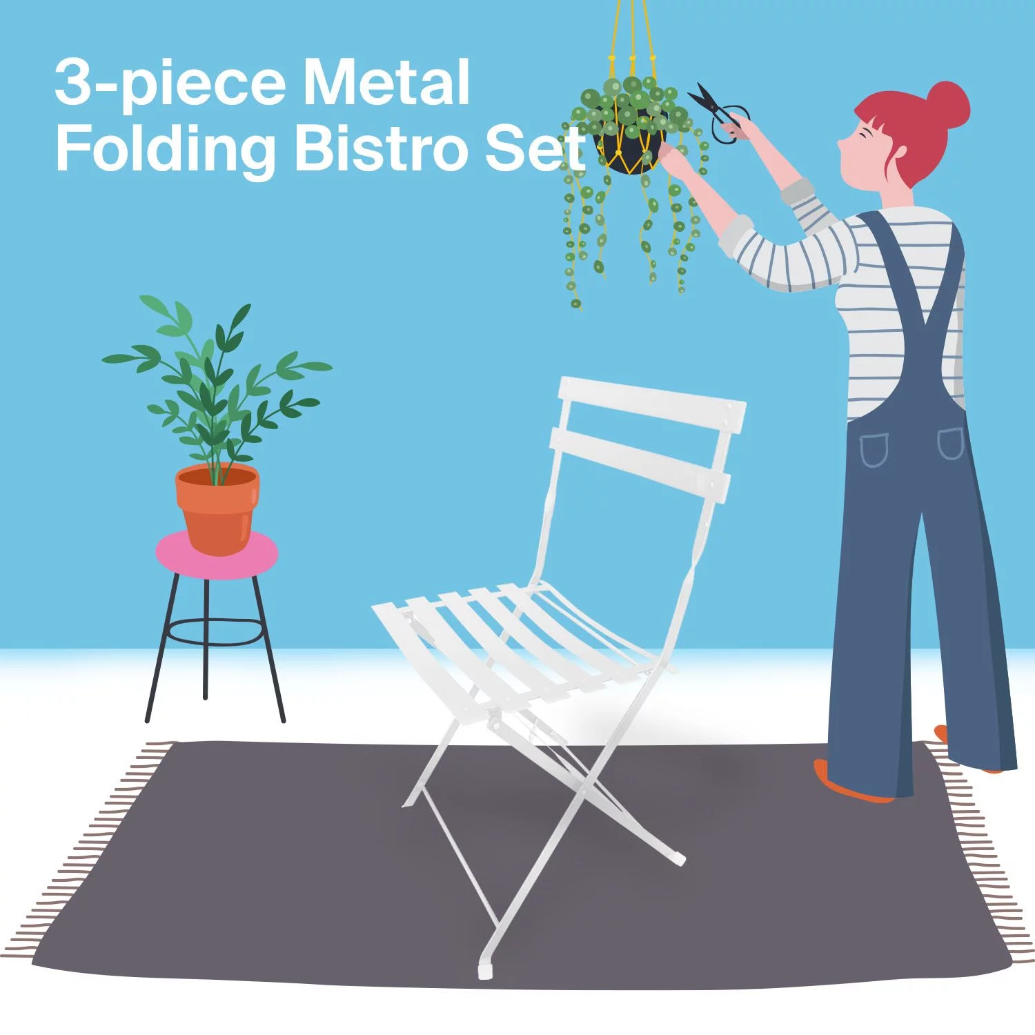 Myron 3 Piece Bistro Style Furniture Set – 2 Eye Catchy Chair With a Round Tea Table - White