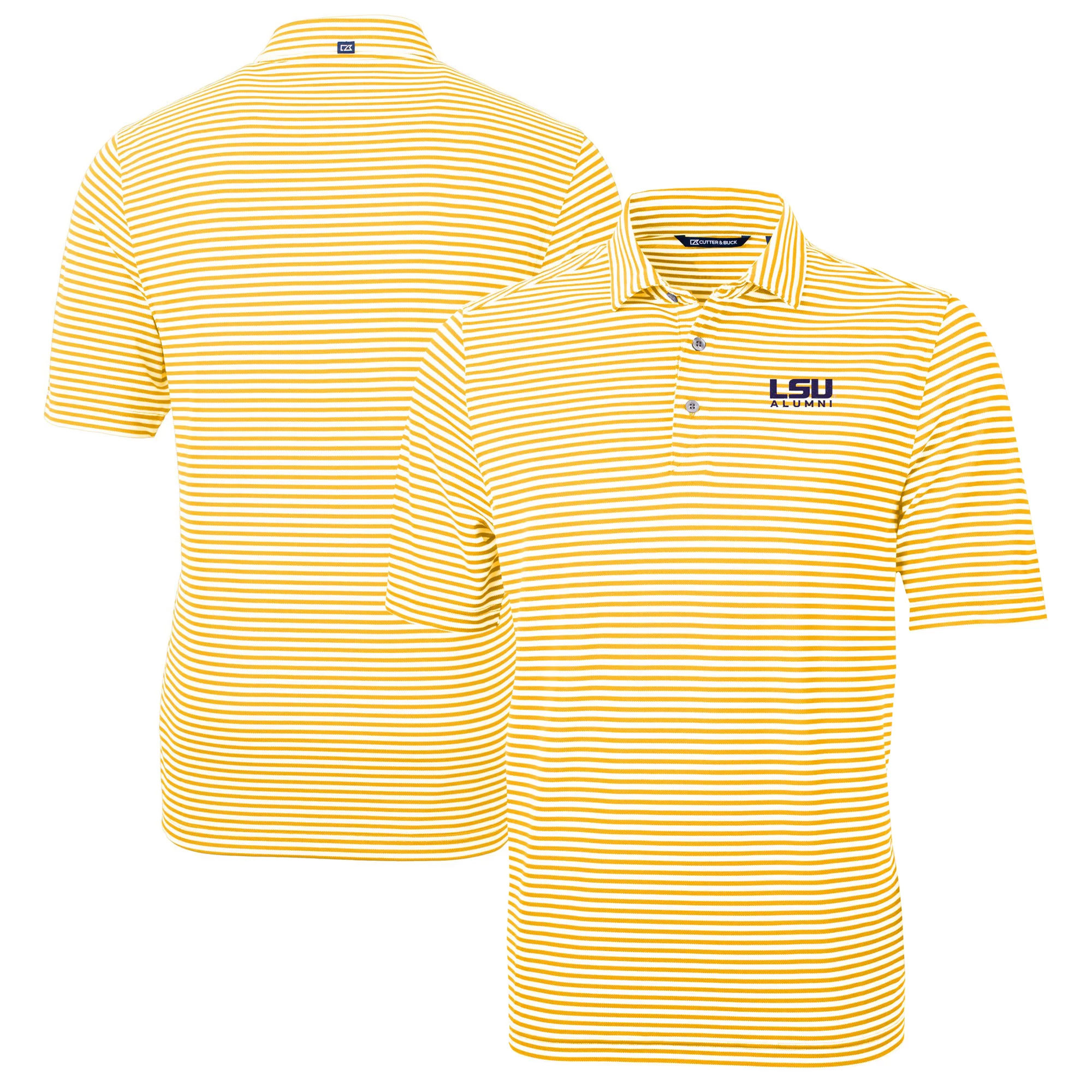 Men's Cutter & Buck  Gold LSU Tigers Alumni Logo Virtue Eco Pique Stripe Recycled Polo